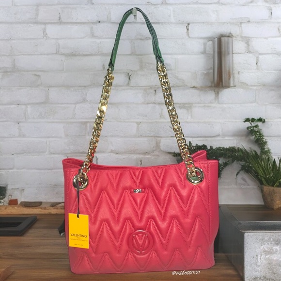 VALENTINO by Mario Valentino RARE Luisa Diamond Tote in Red/Green NWT - Picture 2 of 8